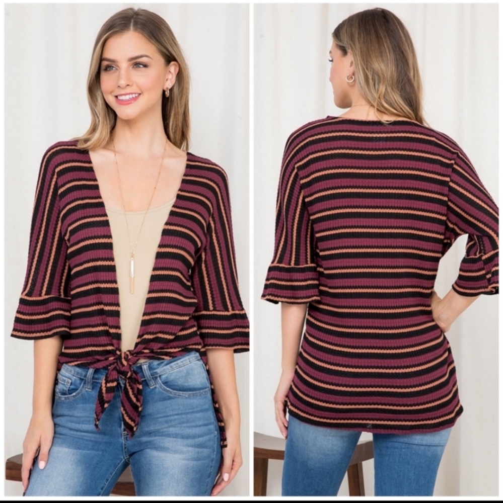New Burgundy Striped cardigan